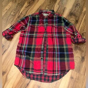 Seven7 Red Plaid Flannel Button Down Shirt Women’s Large